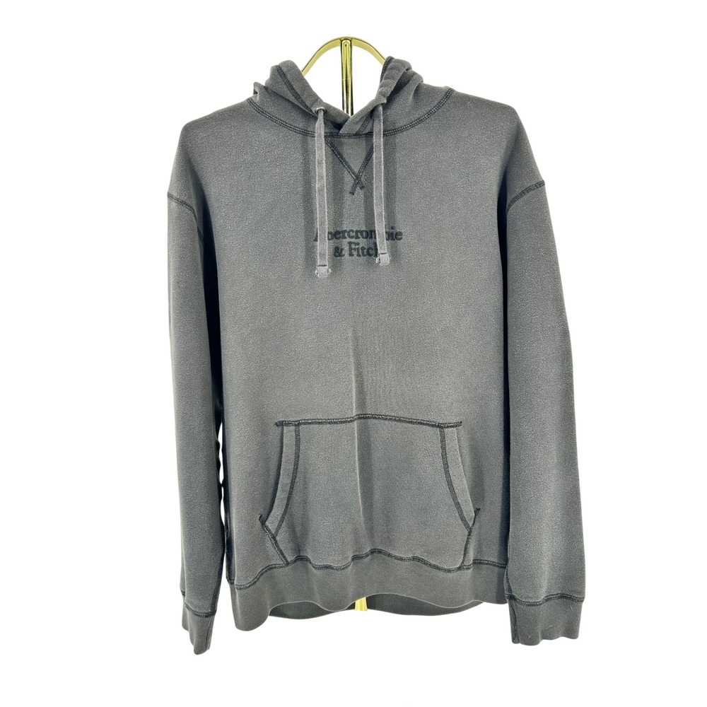 Abercrombie & Fitch Mens Relaxed Fit Logo Hoodie Gray XL Pullover Fleece